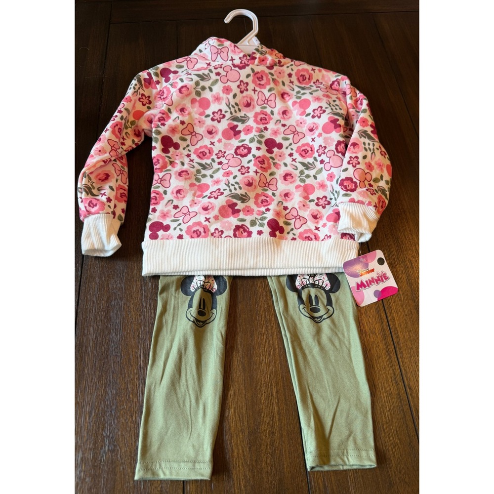 Disney Minnie Mouse Girls Floral Hoodie and Leggings 2 Piece Outfit Set Size 4